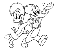 A coloring page of woody woodpecker
